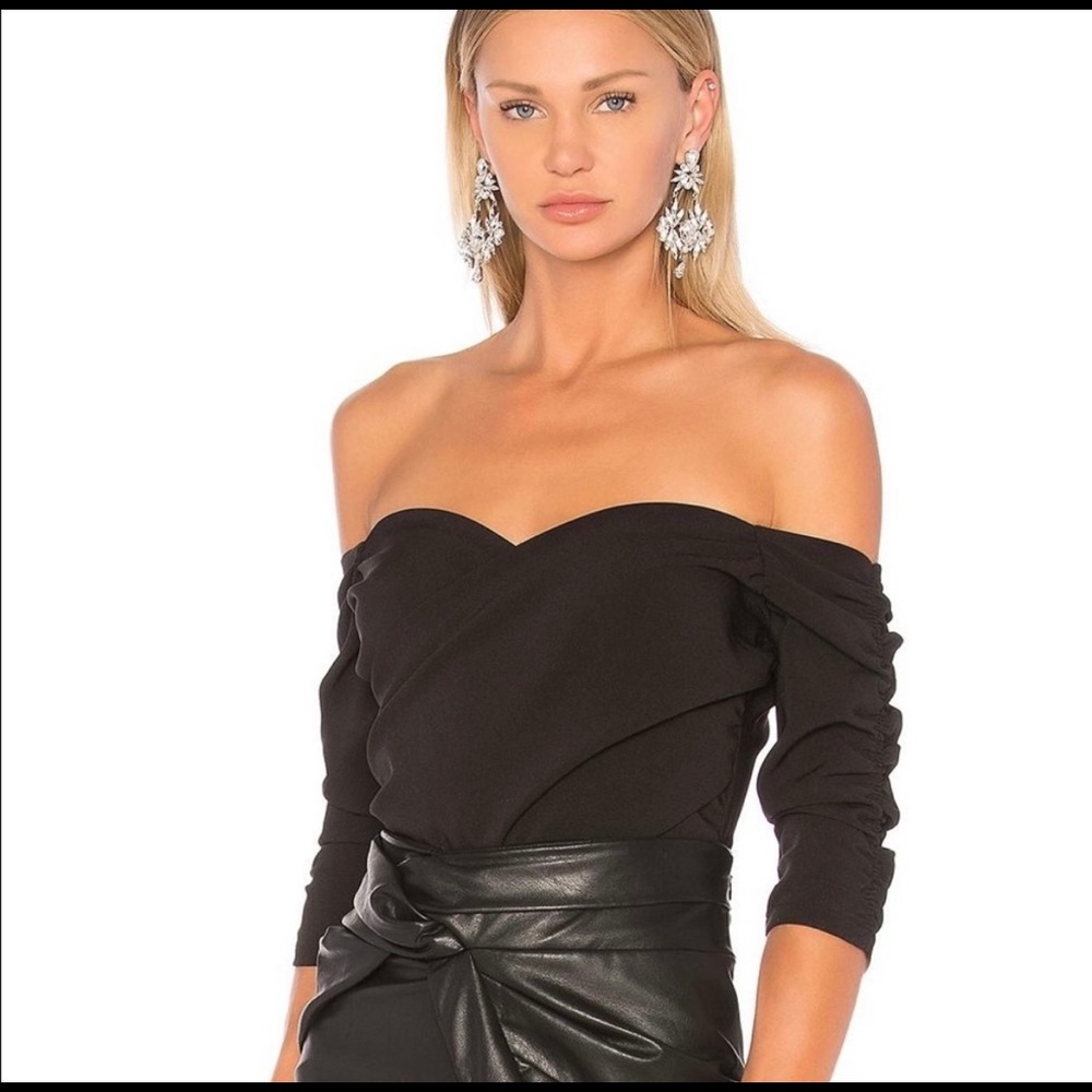 NBD off the shoulder body suit in black